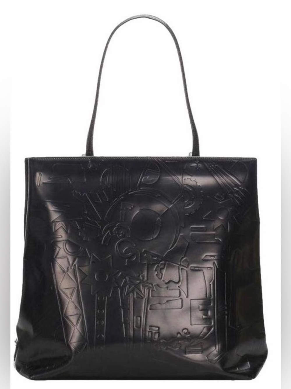 Prada Black Embossed Leather Tote Bag